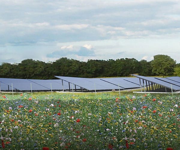 Montage photo de la centrale agri-photovoltaïque de la Tour Blanche en Dordogne - Enercoop Nouvelle-Aquitaine
