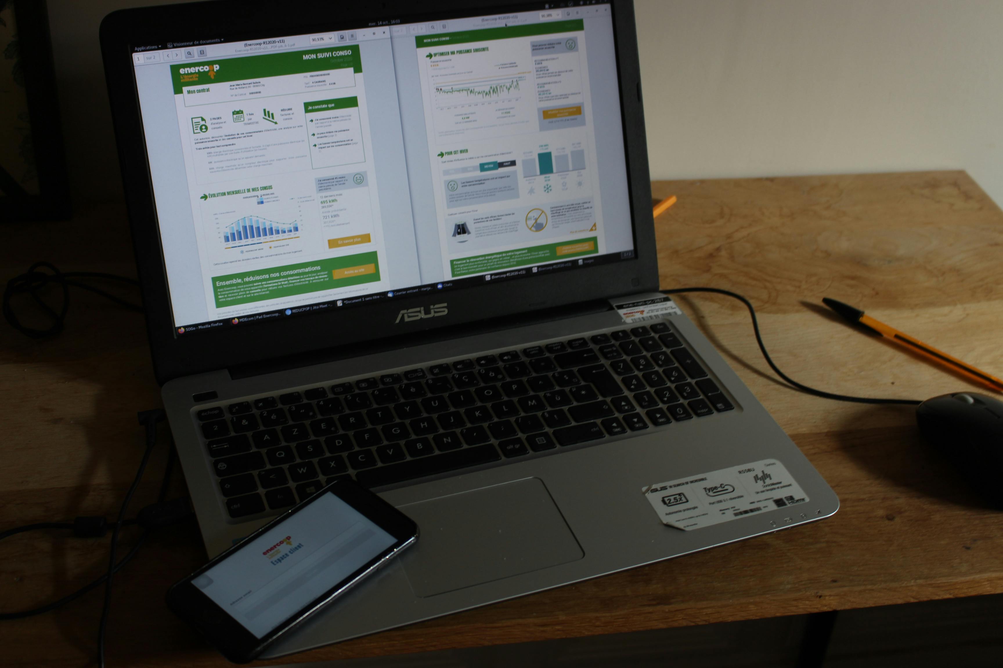 Interface mon suivi conso sur l'espace client d'Enercoop afin de comprendre et maitriser ses consommations