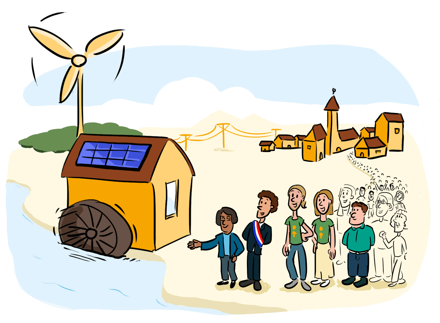 énergie renouvelable solaire éolienne photovoltaique dessin collectif coopératif