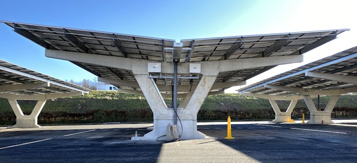 Photo d'une structure porteuse des modules photovoltaïques des ombrières de la glèbe