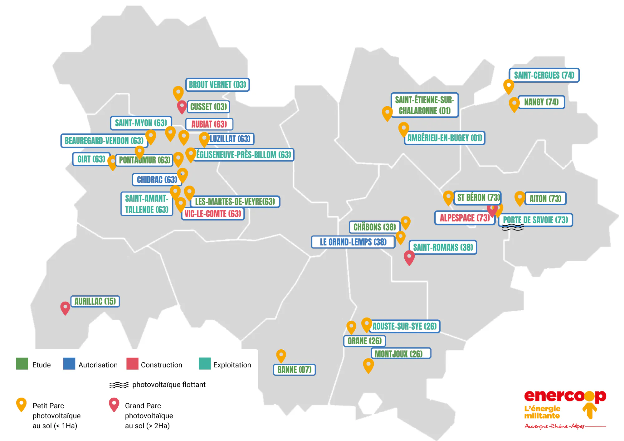 carte projet enercoop AURA parc solaire