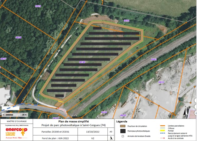 Plan simplifié du parc solaire à Sant-Cergues par Enercoop AURA et CItoyENergie