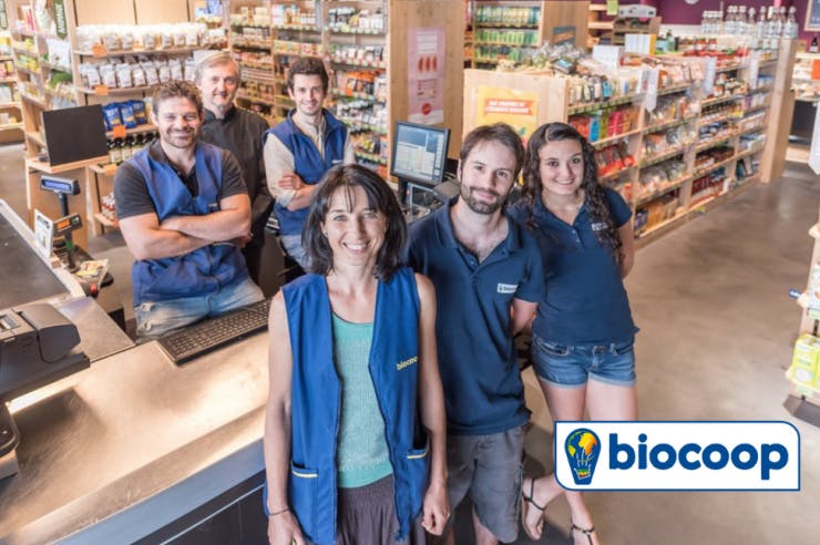 Equipe de la Biocoop l'Eveil à Saint-Paul-lès-Dax dans les Landes, magasin client d'Enercoop - Enercoop Nouvelle-Aquitaine