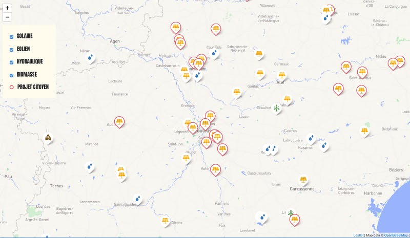 Carte des producteurs Enercoop en Occitanie