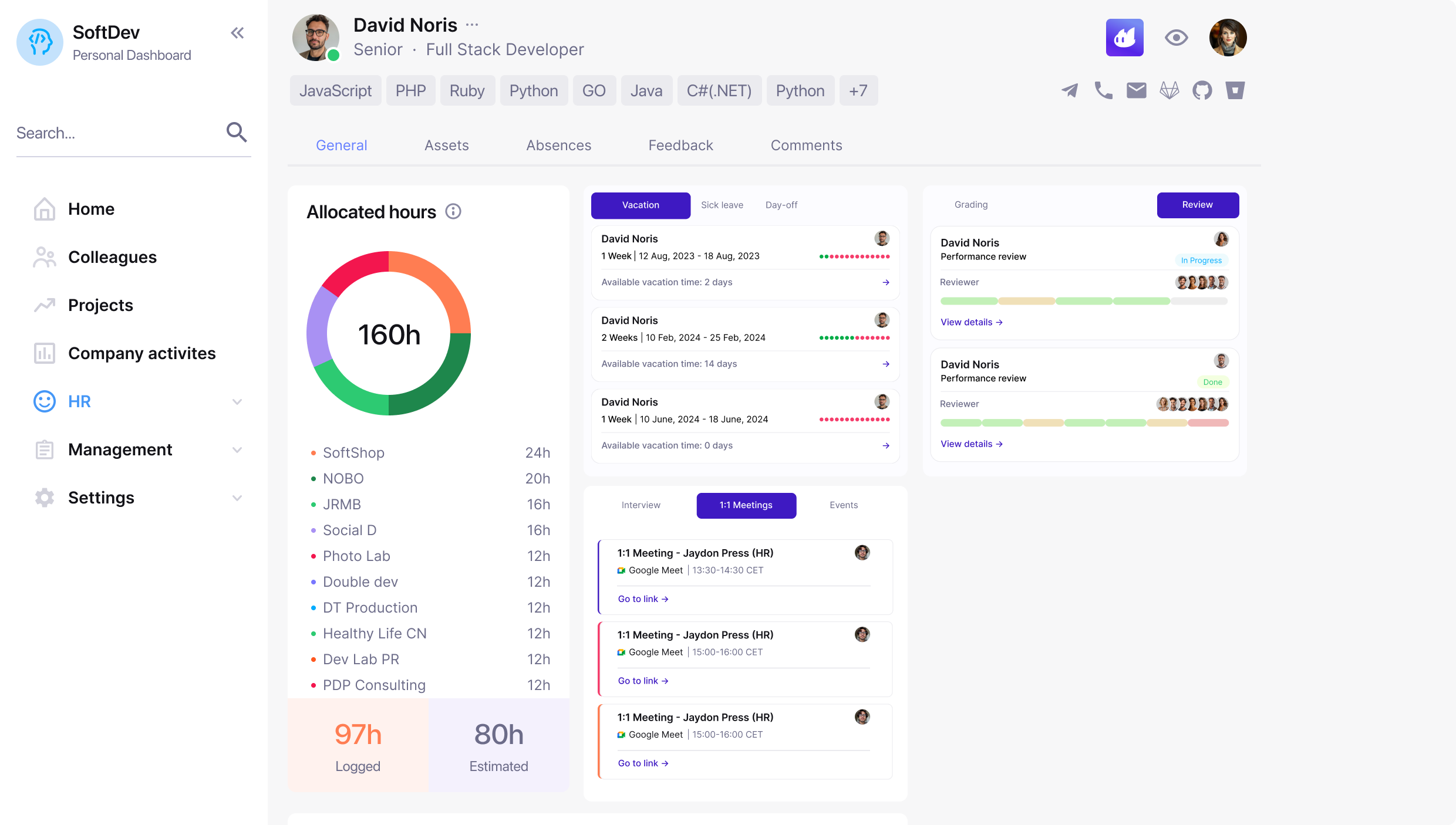 Software developer's profile on Enji's platform.