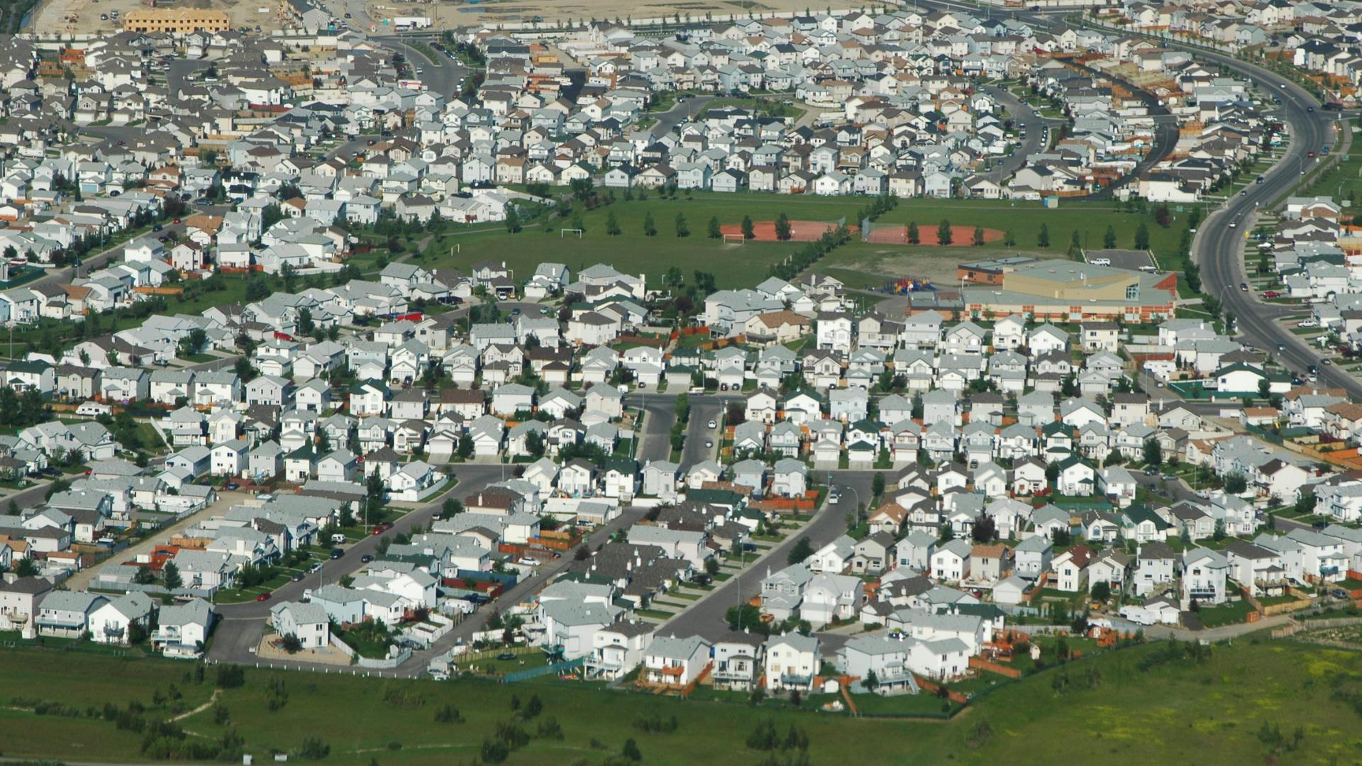 Overhead image of residential neighbourhood in Calgary.