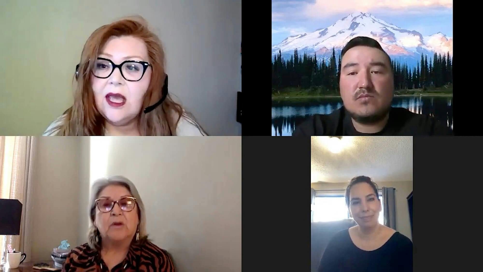 Four people on a Zoom call