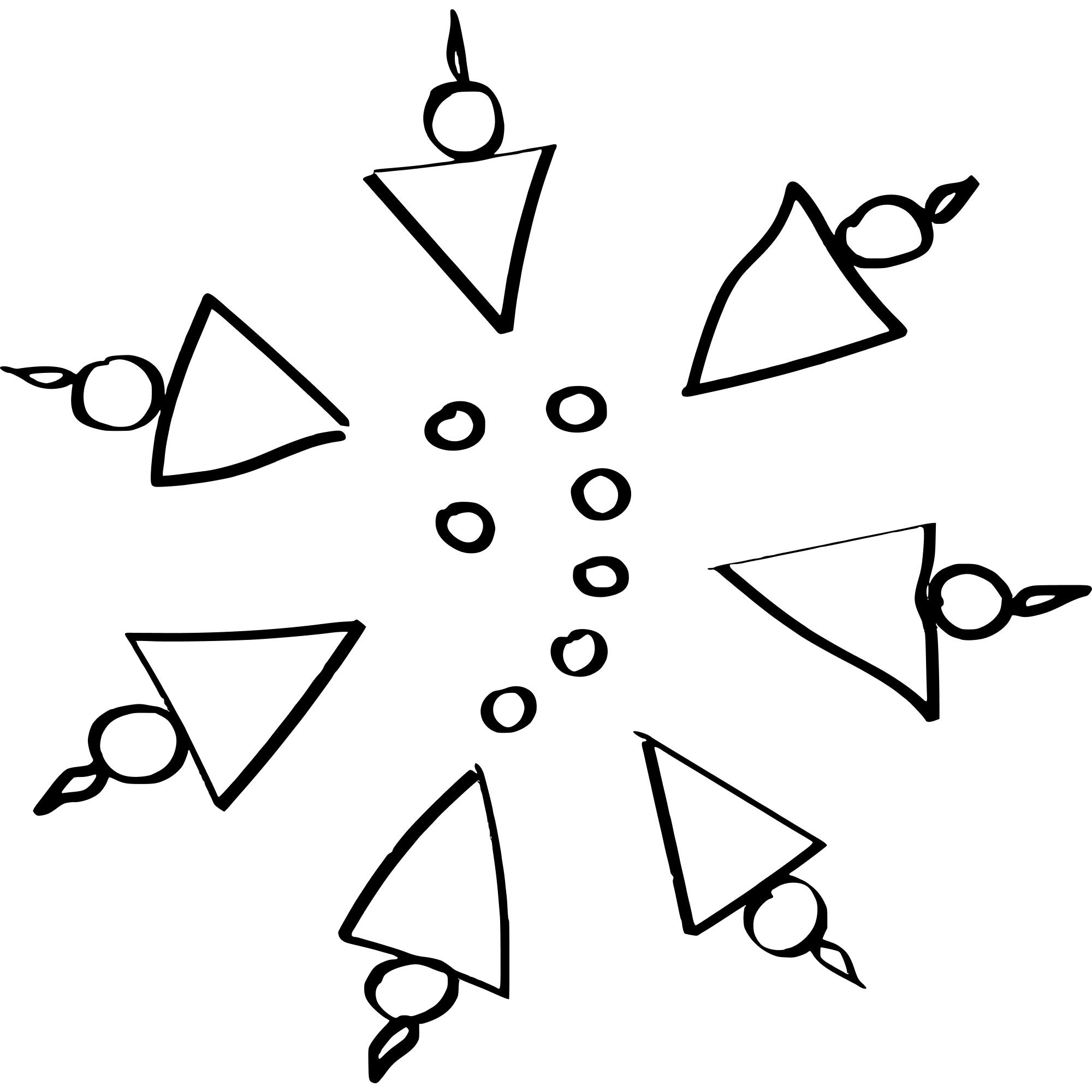 Seven triangles arranged in a circle around seven dots, representing the Seven Brothers Circle