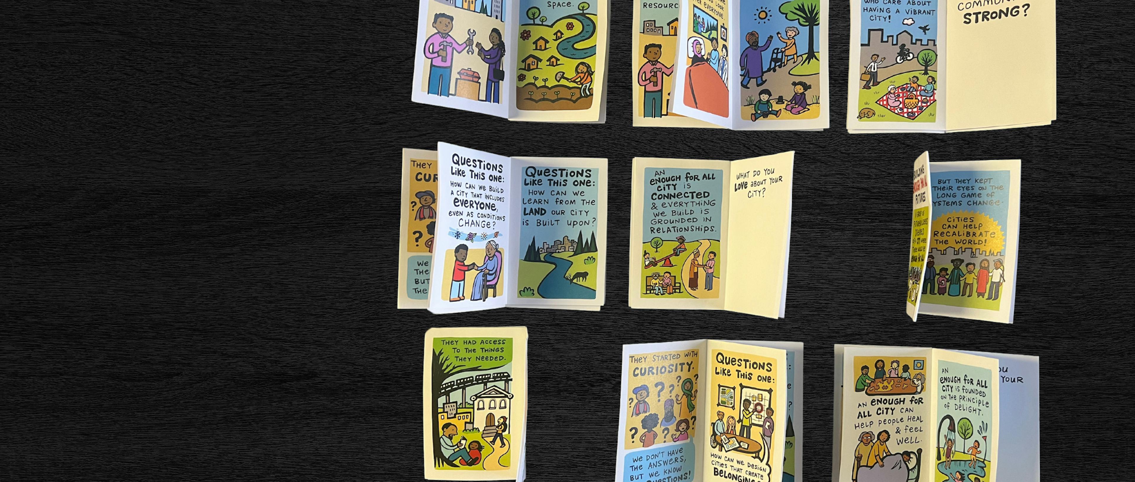 9 zines on a black background