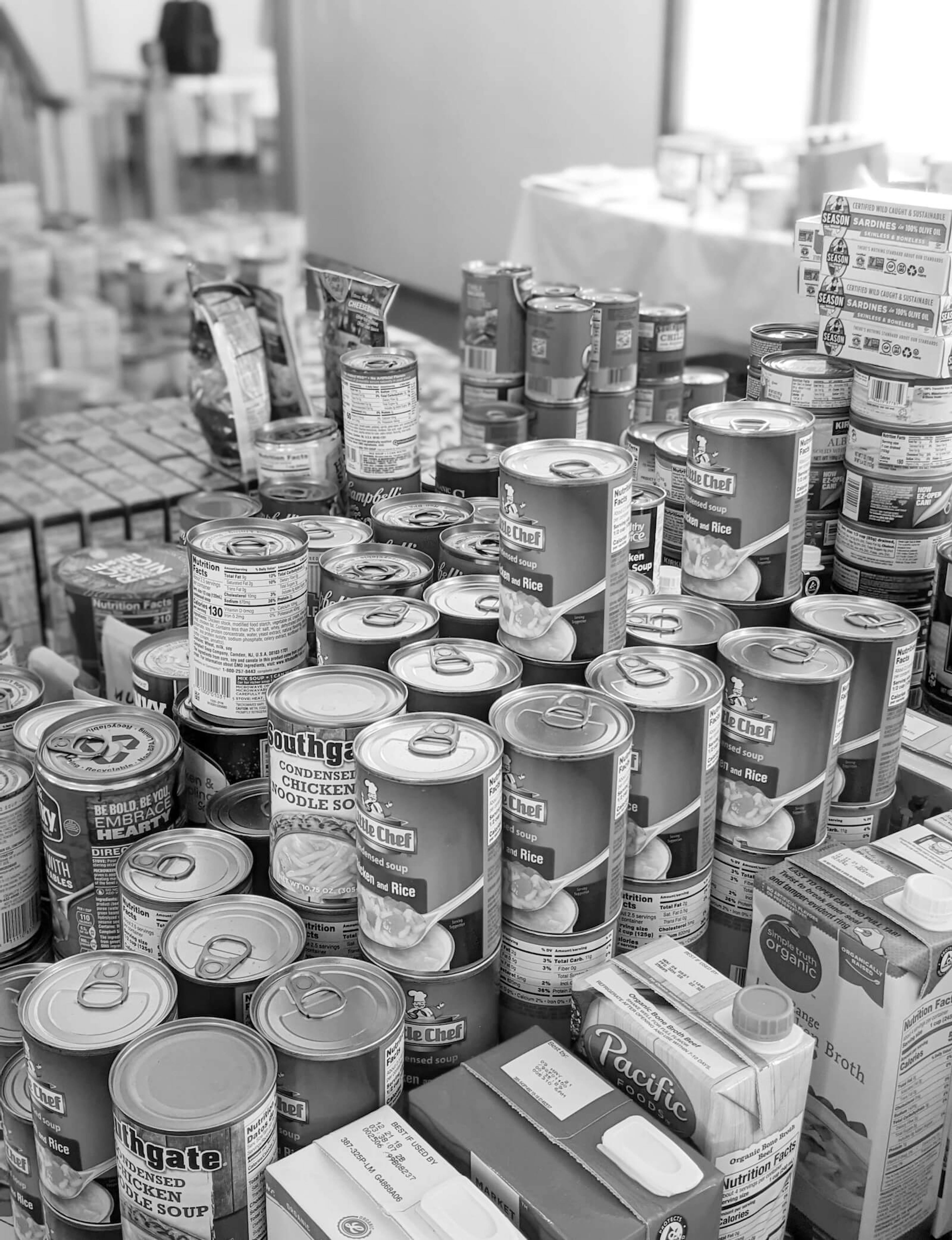 Piles of canned goods