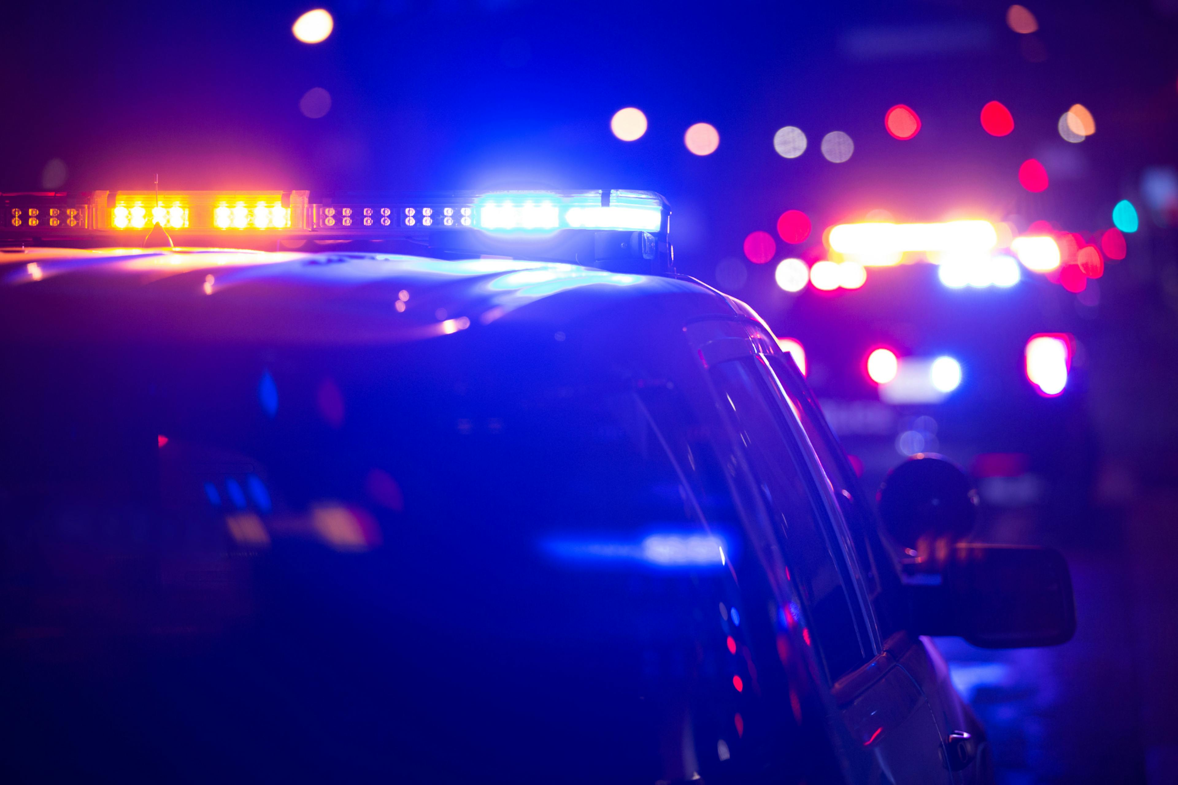 Police car lights at night