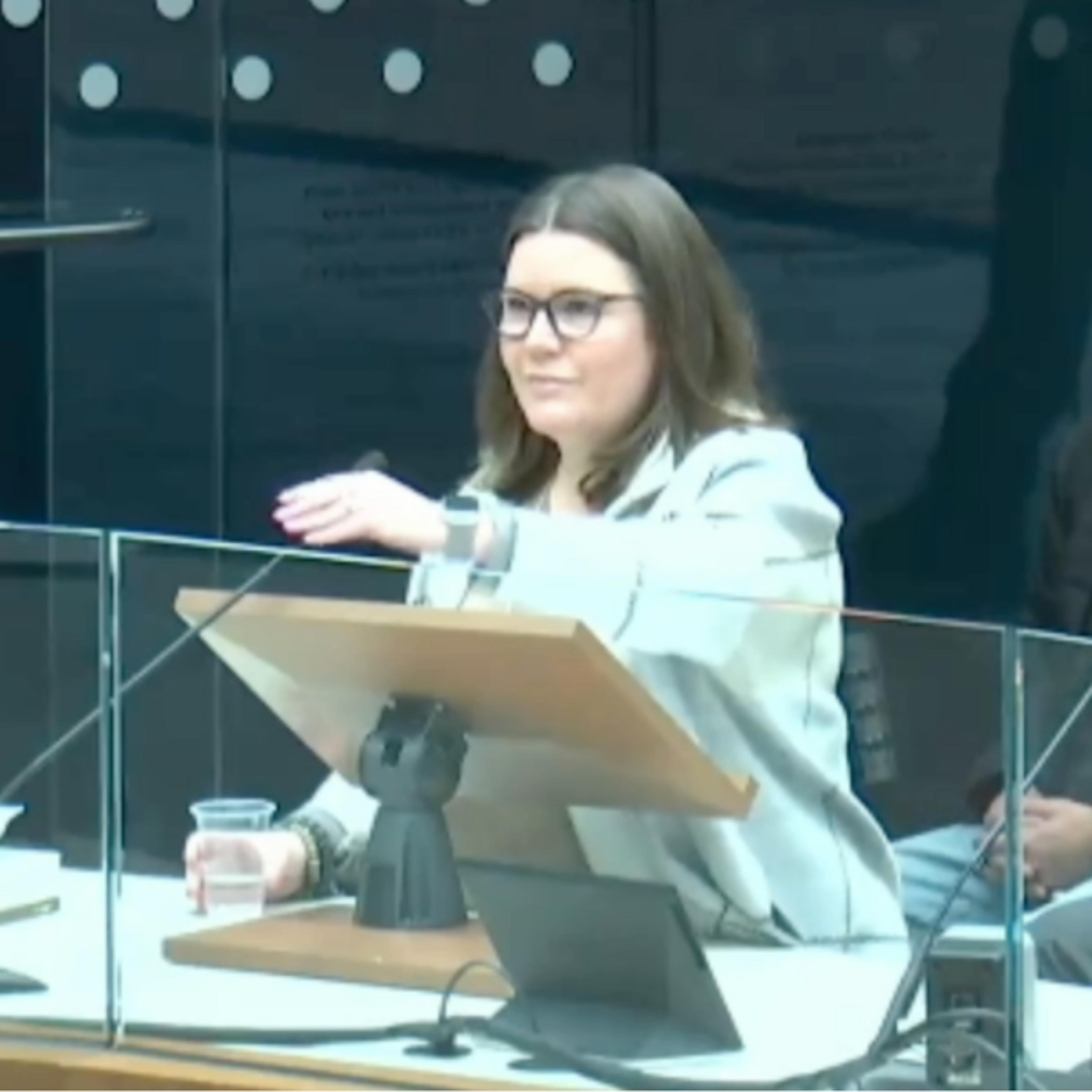 Dani Deboice addresses Calgary City Council during budget week November 2025