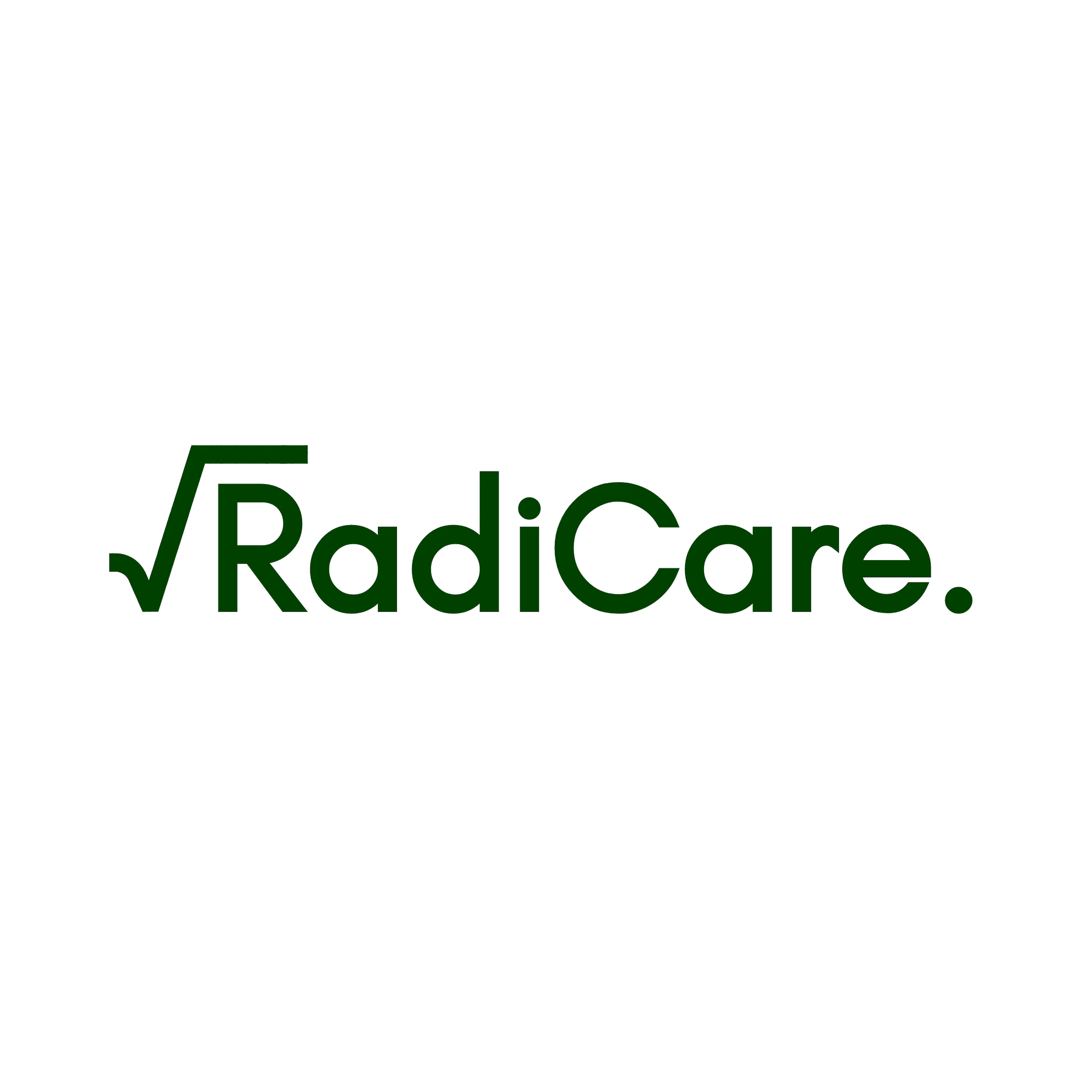 Green text that says RadiCare with the 'R' under a square root symbol.