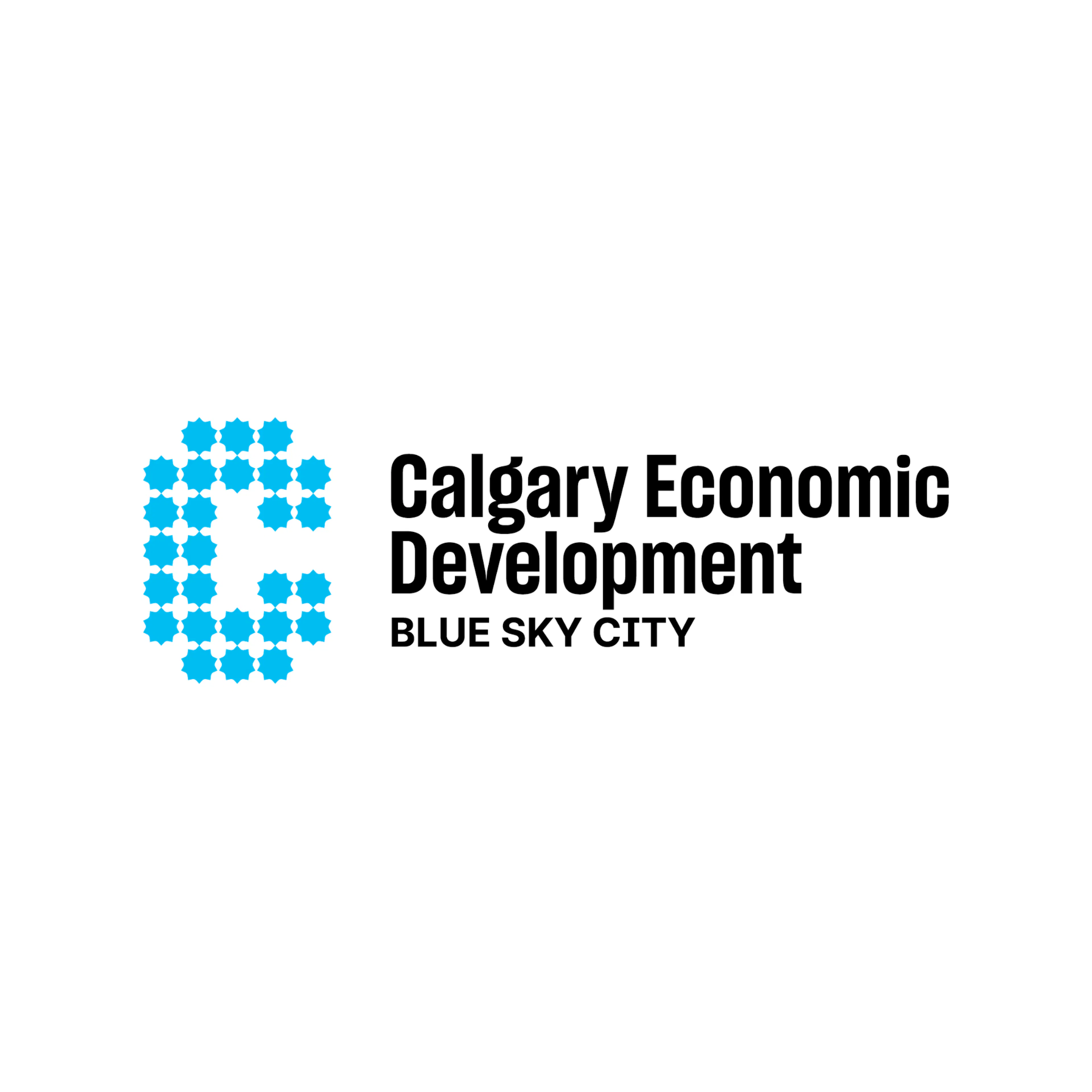 Blue startbursts arranged to form the letter C. Calgary Economic Development Blue Sky City