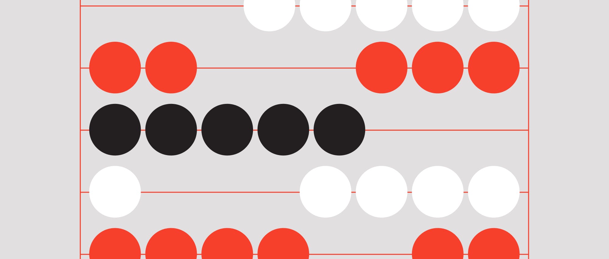 A vector representation of an abacus with white, red, and black beads.