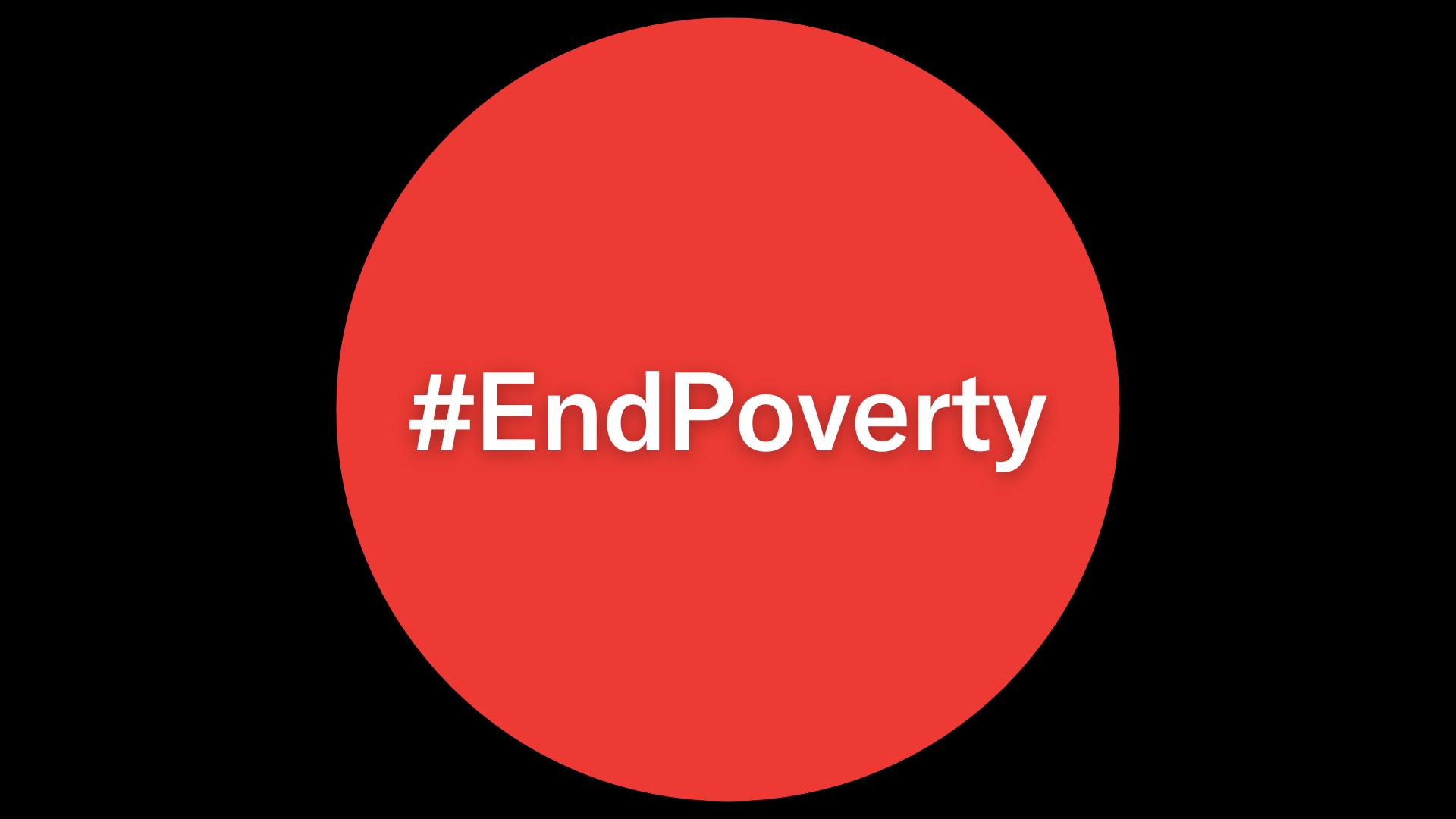 Red circle with #EndPoverty in the centre