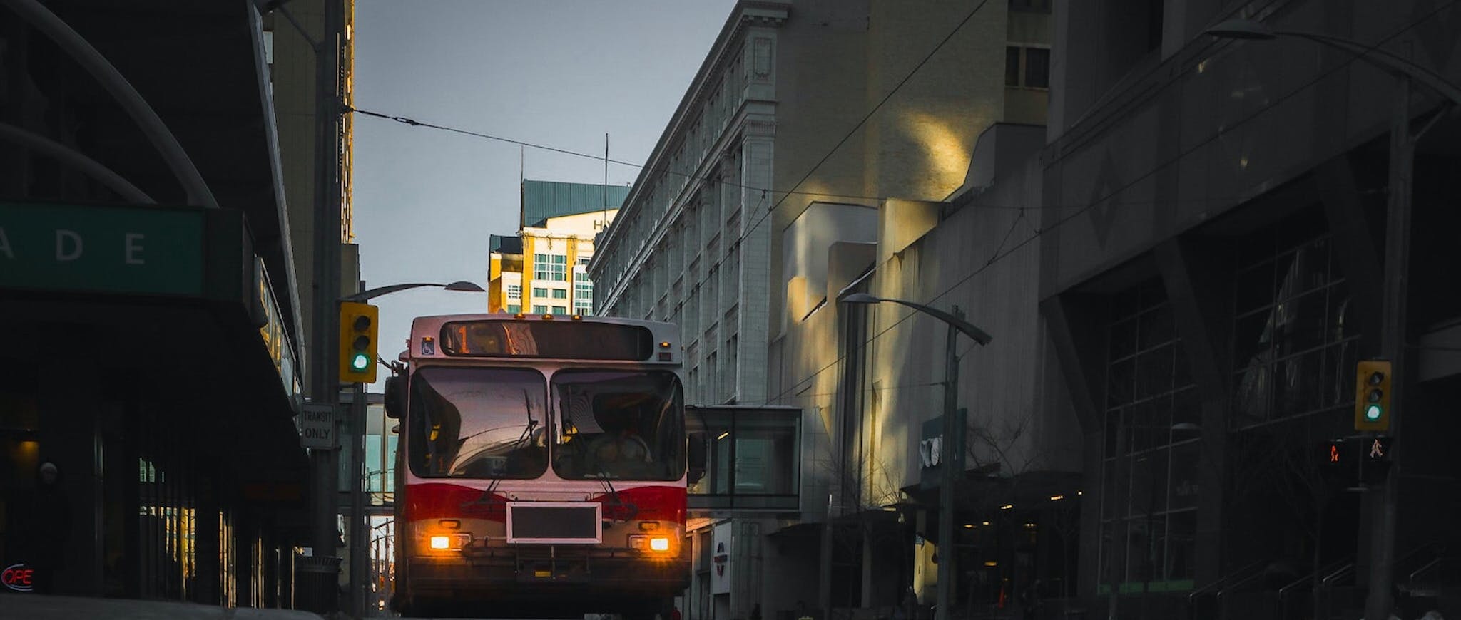 Calgary Transit bus on a dark street
