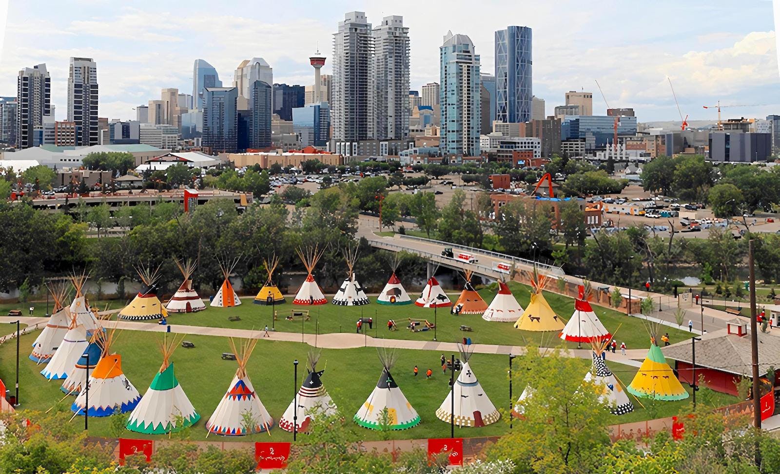 Indigenous culture festival near Calgary skyline