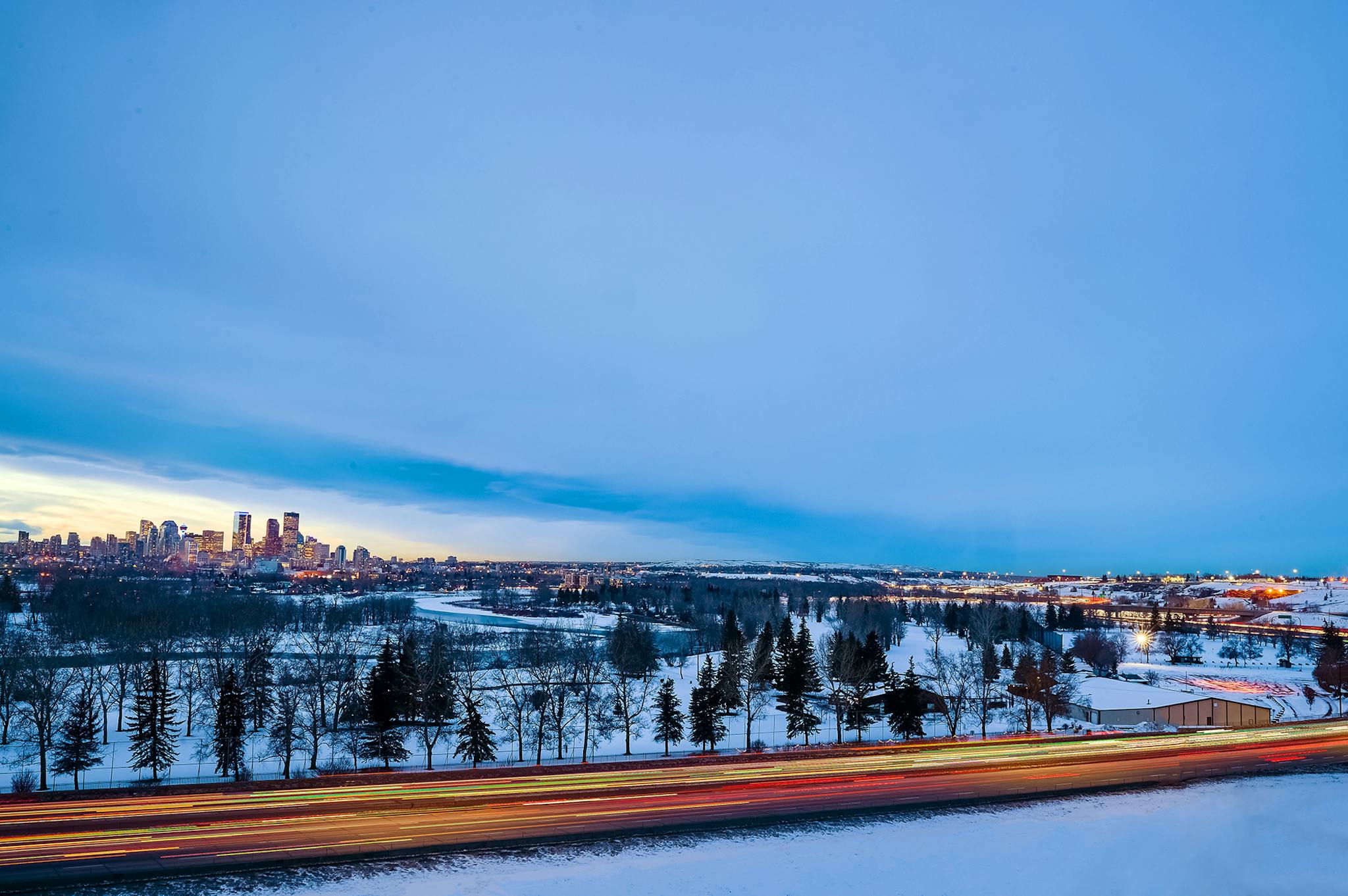 Deerfoot Trail in Calgary with downtown in background