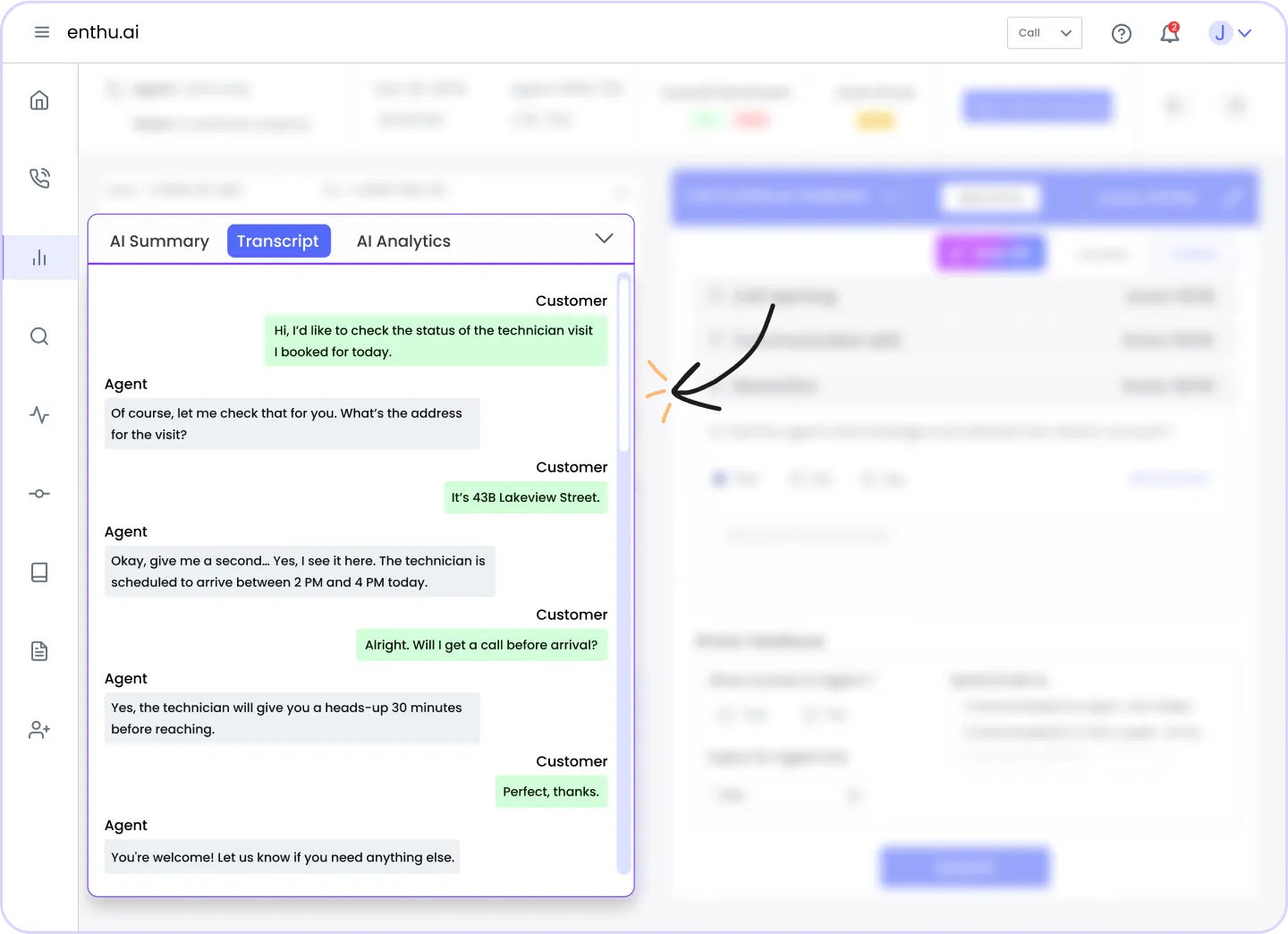 Call transcription software: Enthu.ai feature