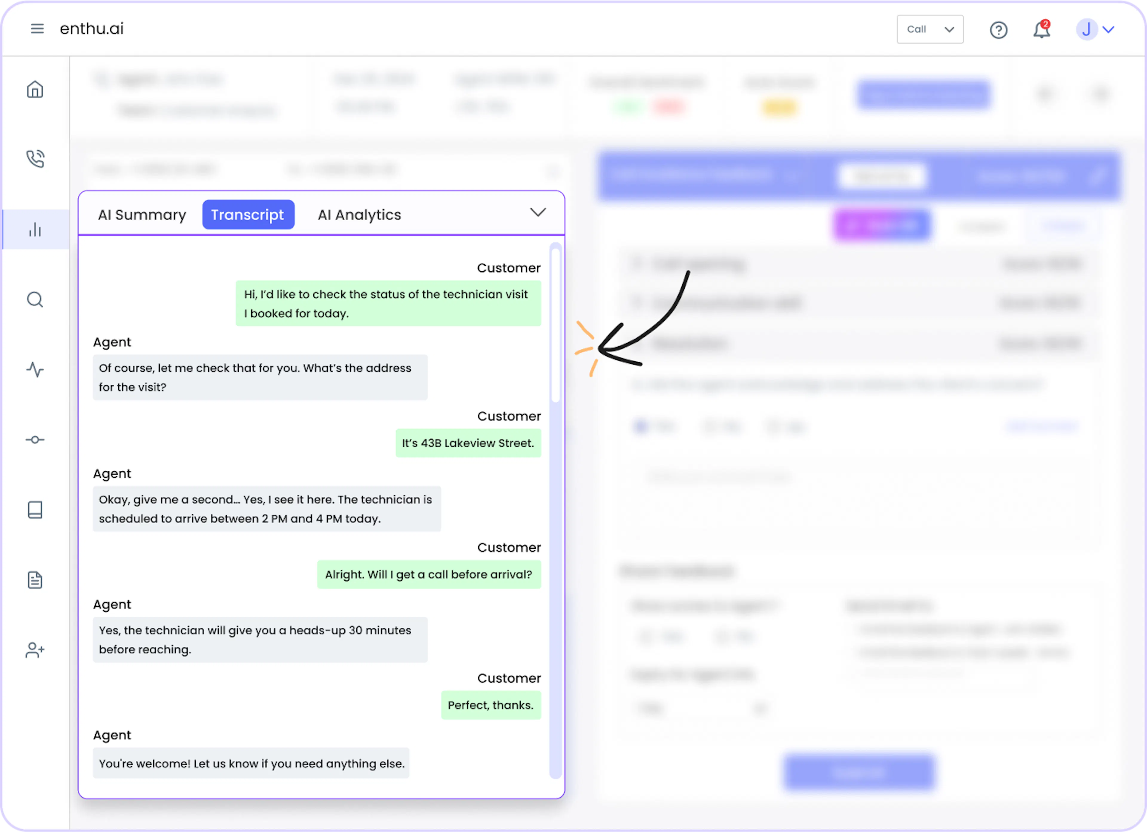 Call transcription software: Enthu.ai feature