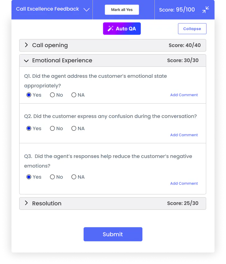 QA feedback form- customer emotion