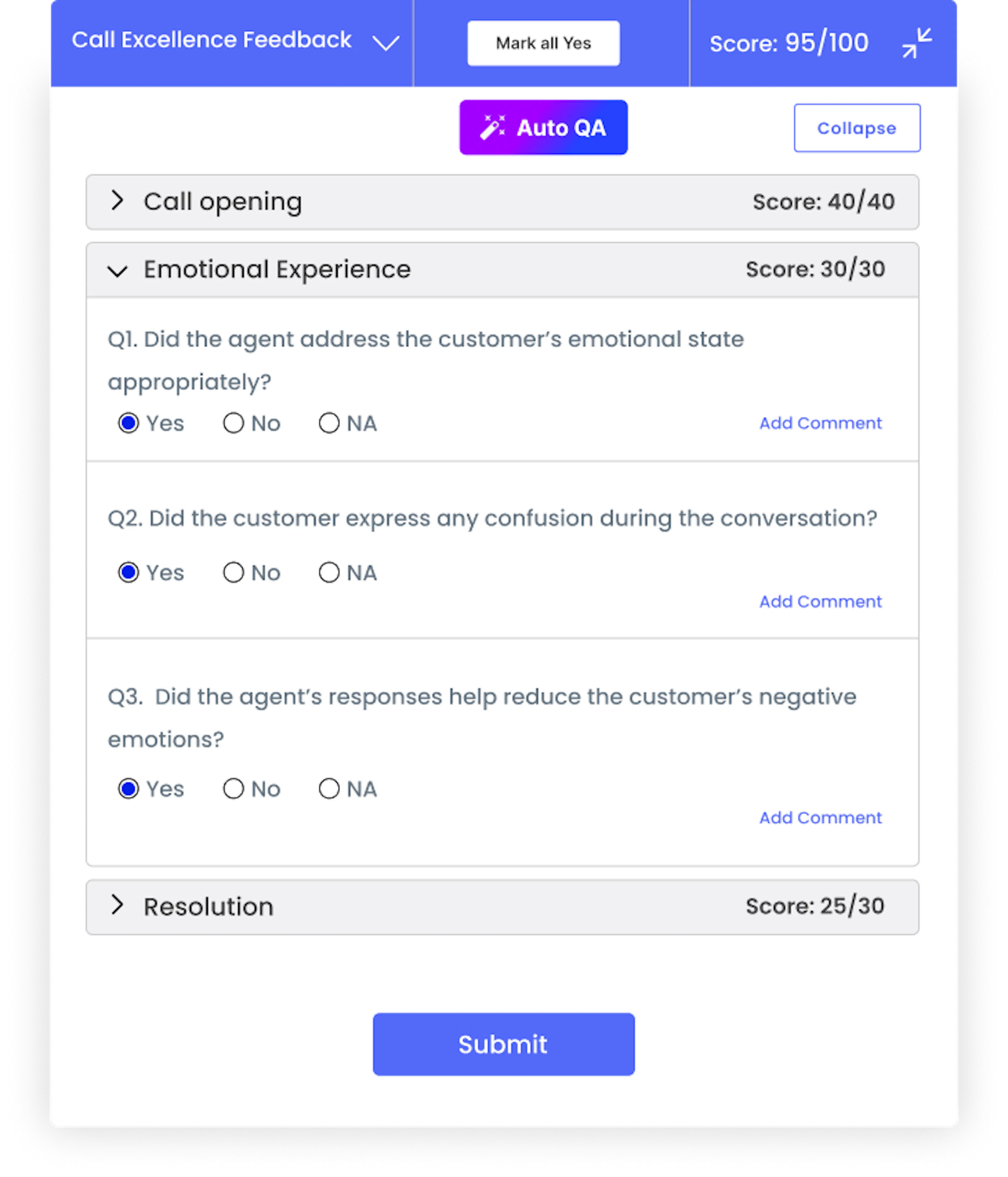 QA feedback form- customer emotion