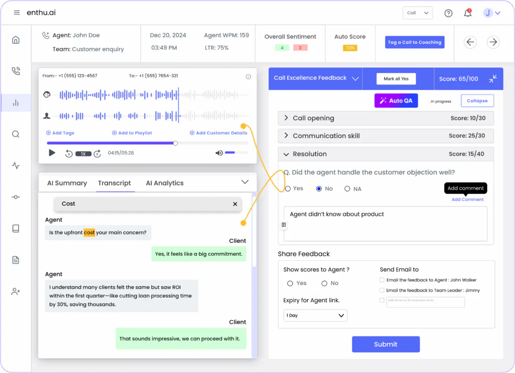 Call Monitoring screen : enthu.ai