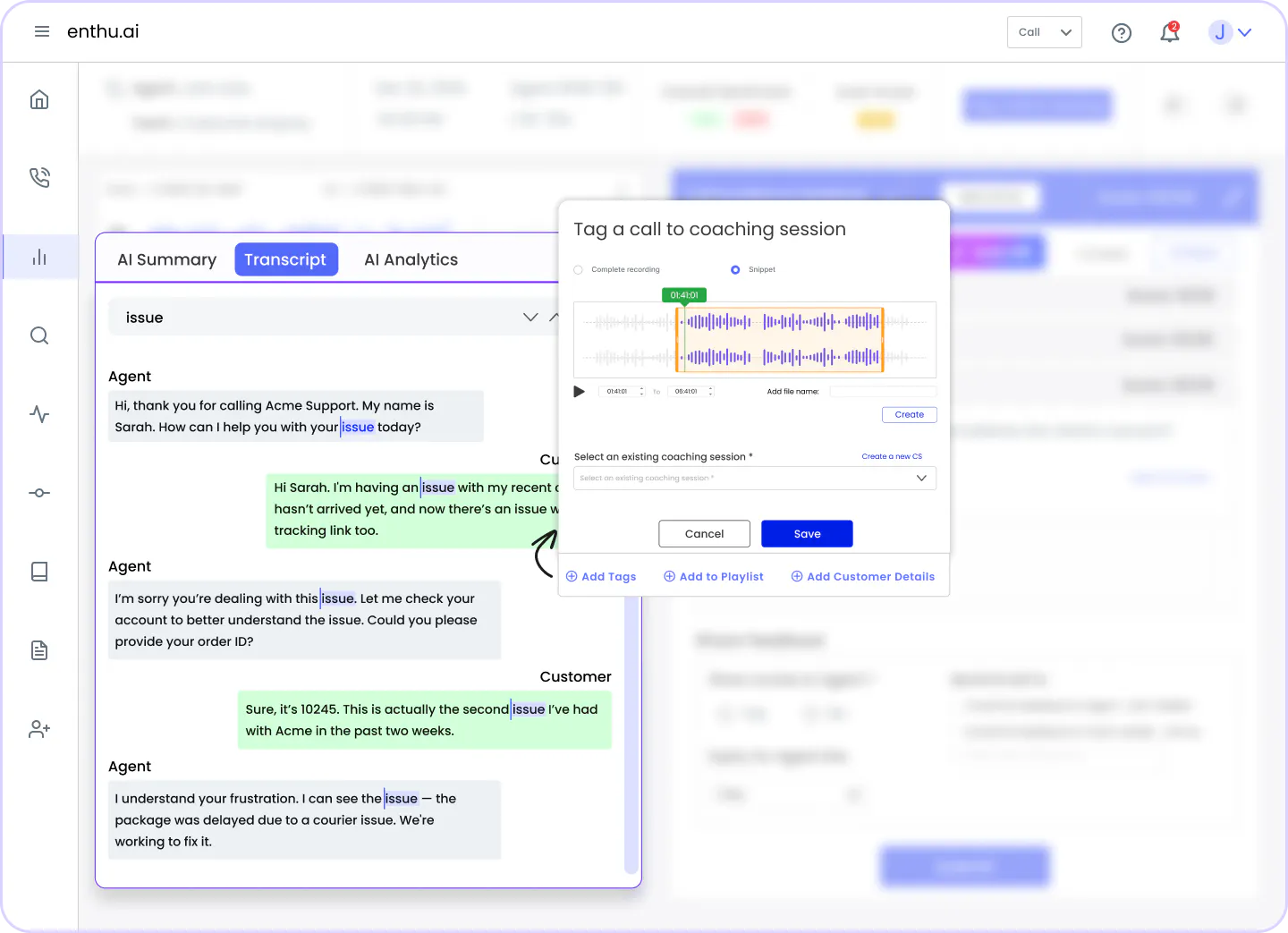 Searchable transcript and tags