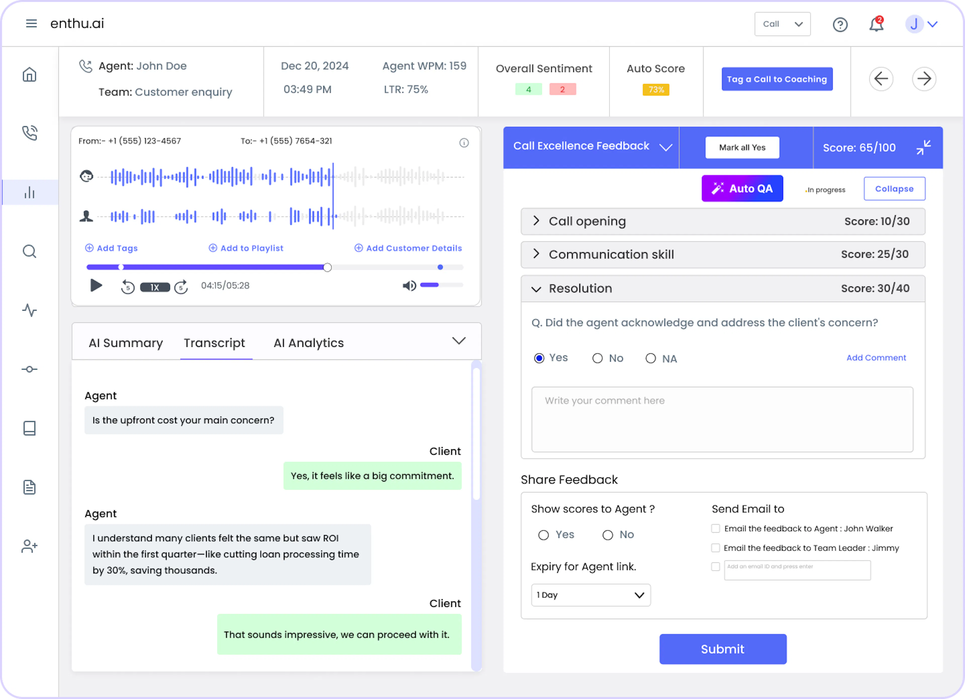 Call monitoring screen