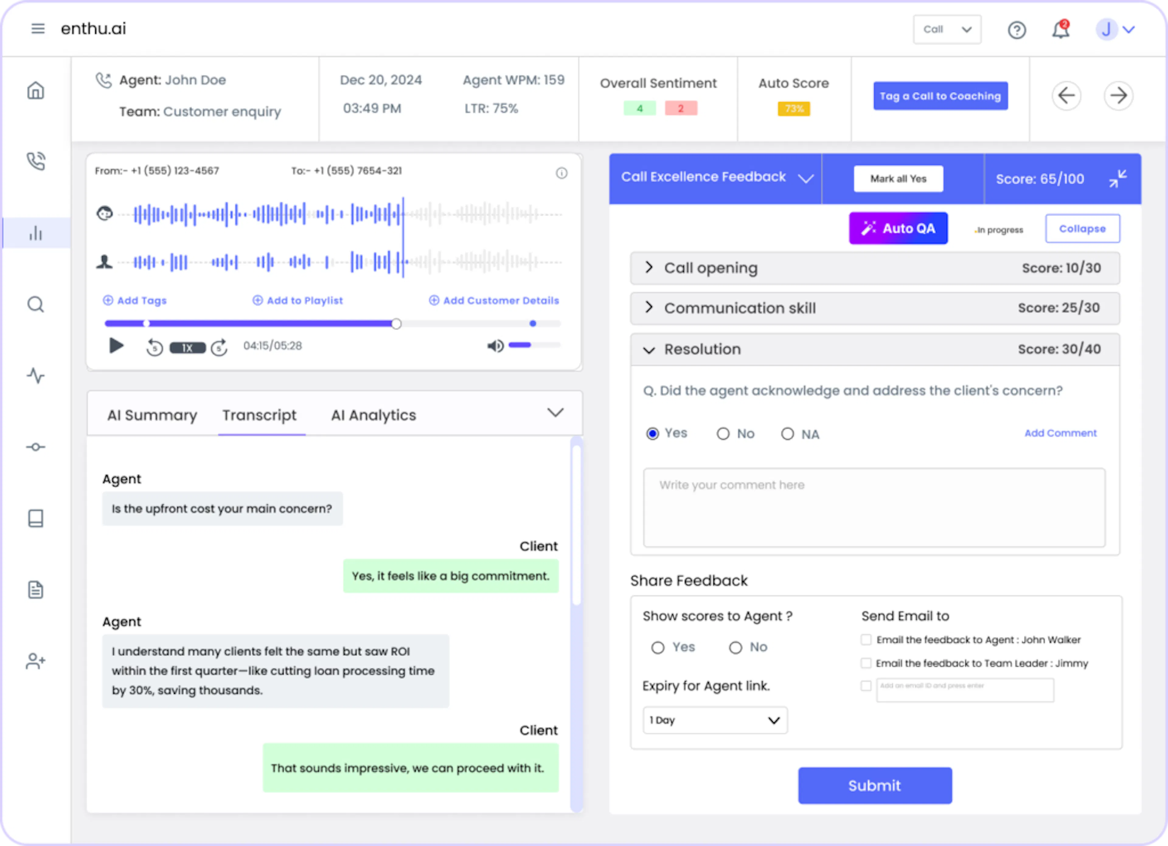 Call monitoring screen