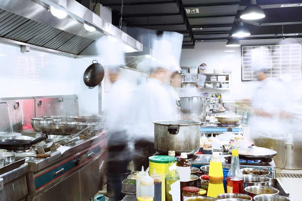Busy commercial kitchen, Foodstars Battersea
