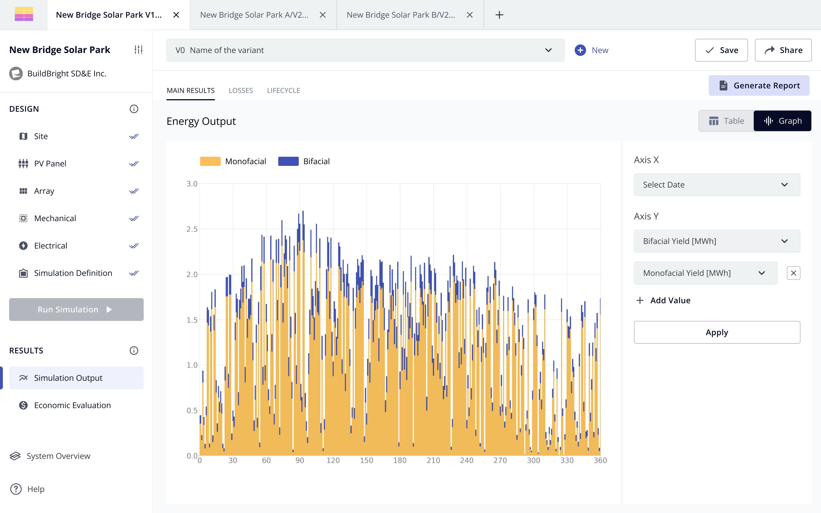 Screenshot of DUET Designer energy yield