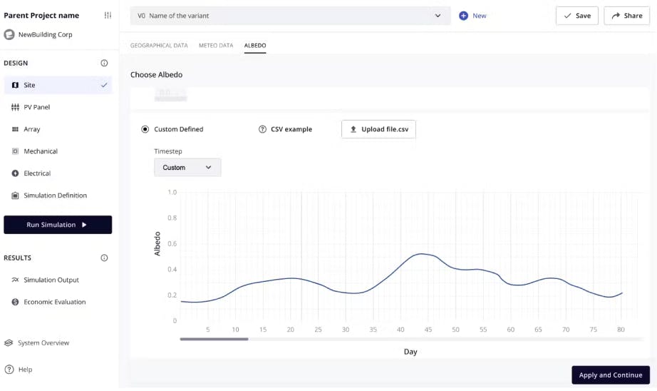 Screenshot of DUET Designer varying albedo plot