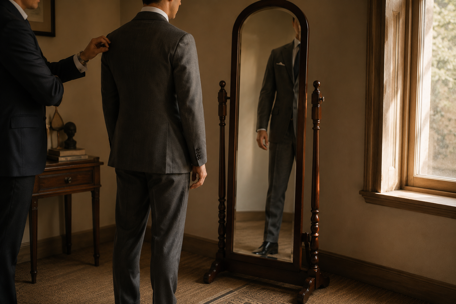 Man in a suit getting fitted
