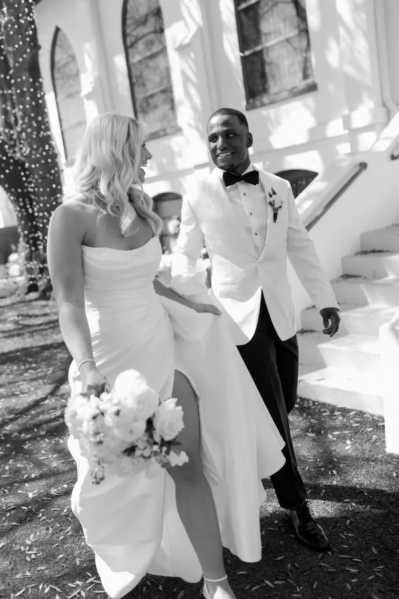 Jeremy and Mikaela walking together after the ceremony