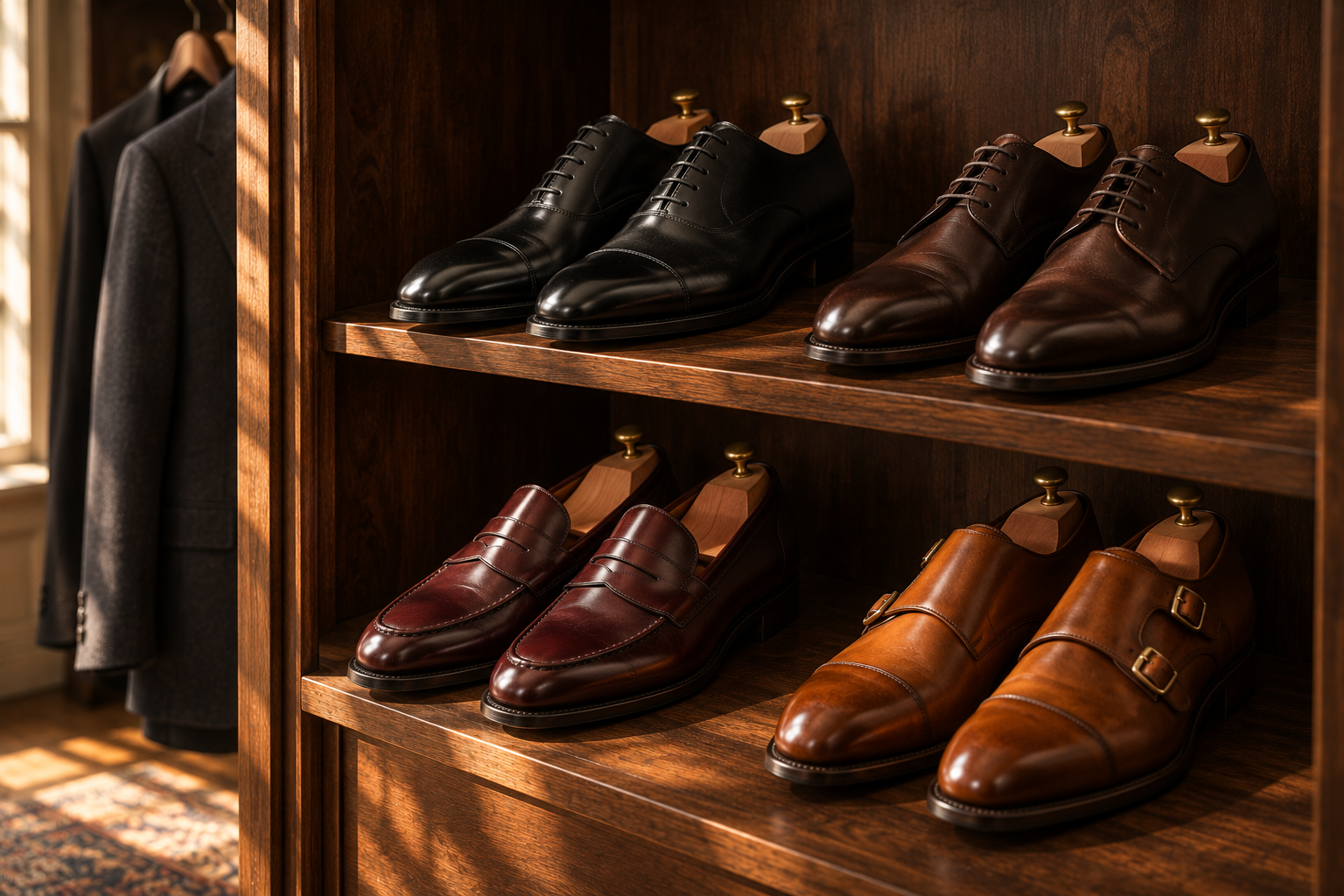 Dress shoes on shelves