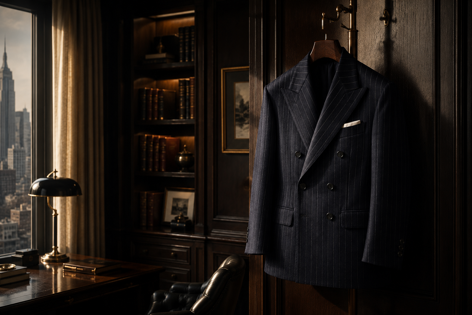 Hanging double breasted pinstripe suit