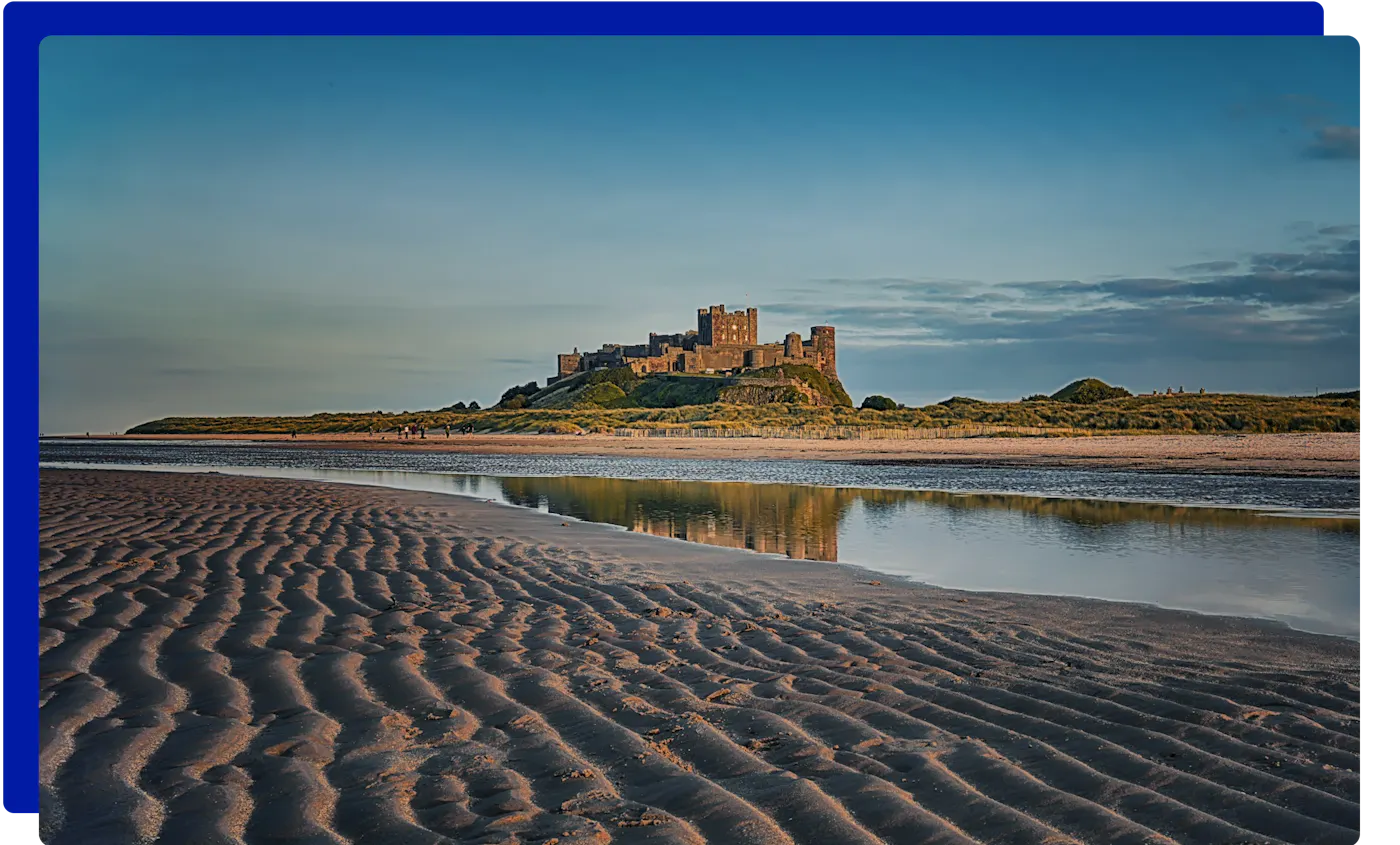 Bamburgh Castle above the beach at Bamburgh