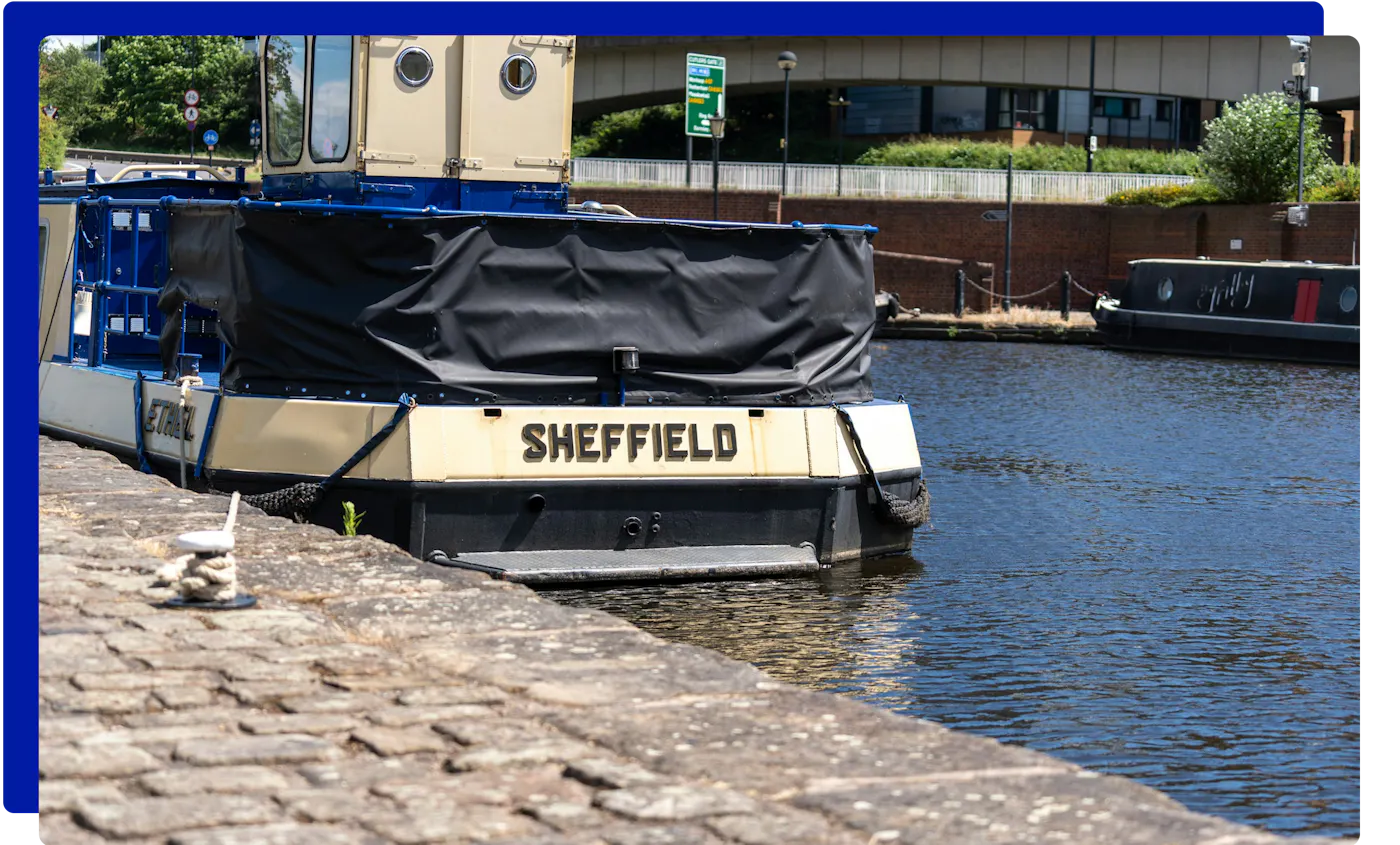Narrowboat on the canal in Sheffield, South Yorkshire