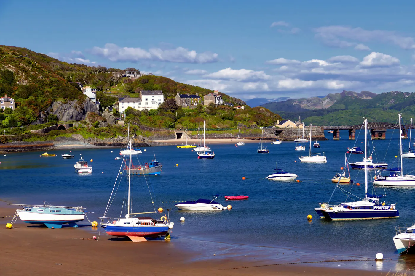 Sailing boats in Barmouth harbour, Gwynedd