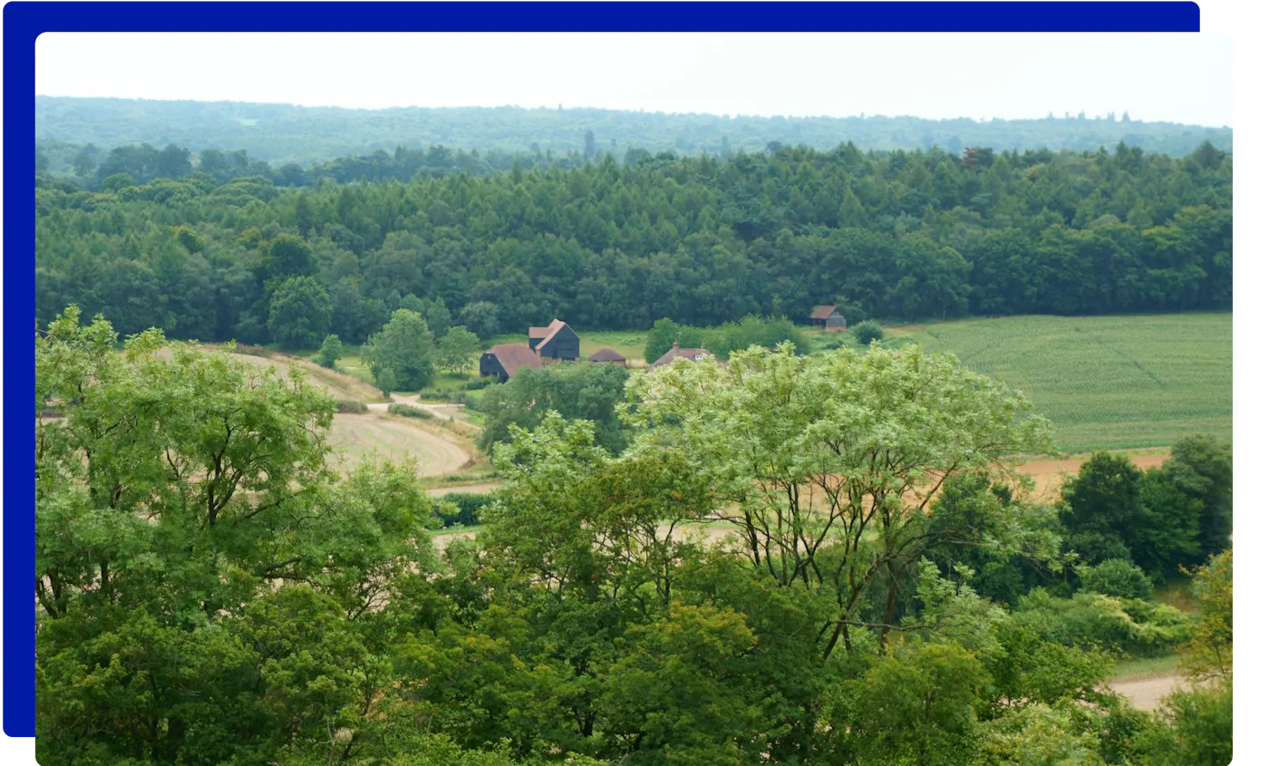 Woods and farmland on the North Downs in Surrey