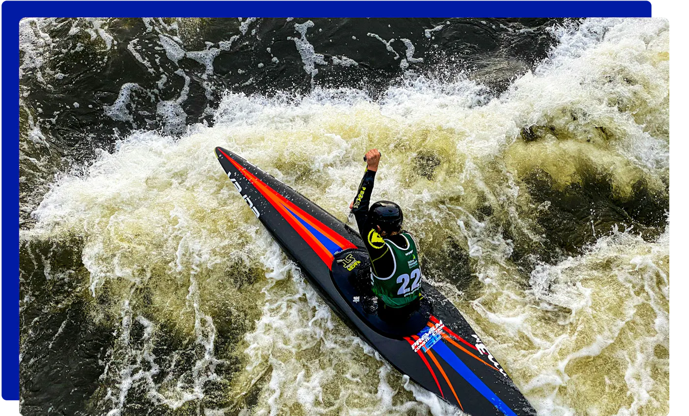 Canoe slalom on the white water course at Holme Pierrepont, Nottingham