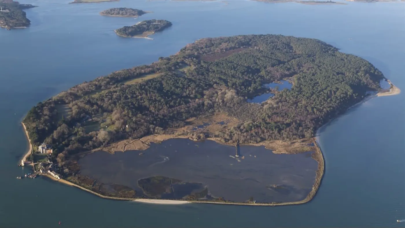 Aerial view of Brownsea Island in Poole Harbour