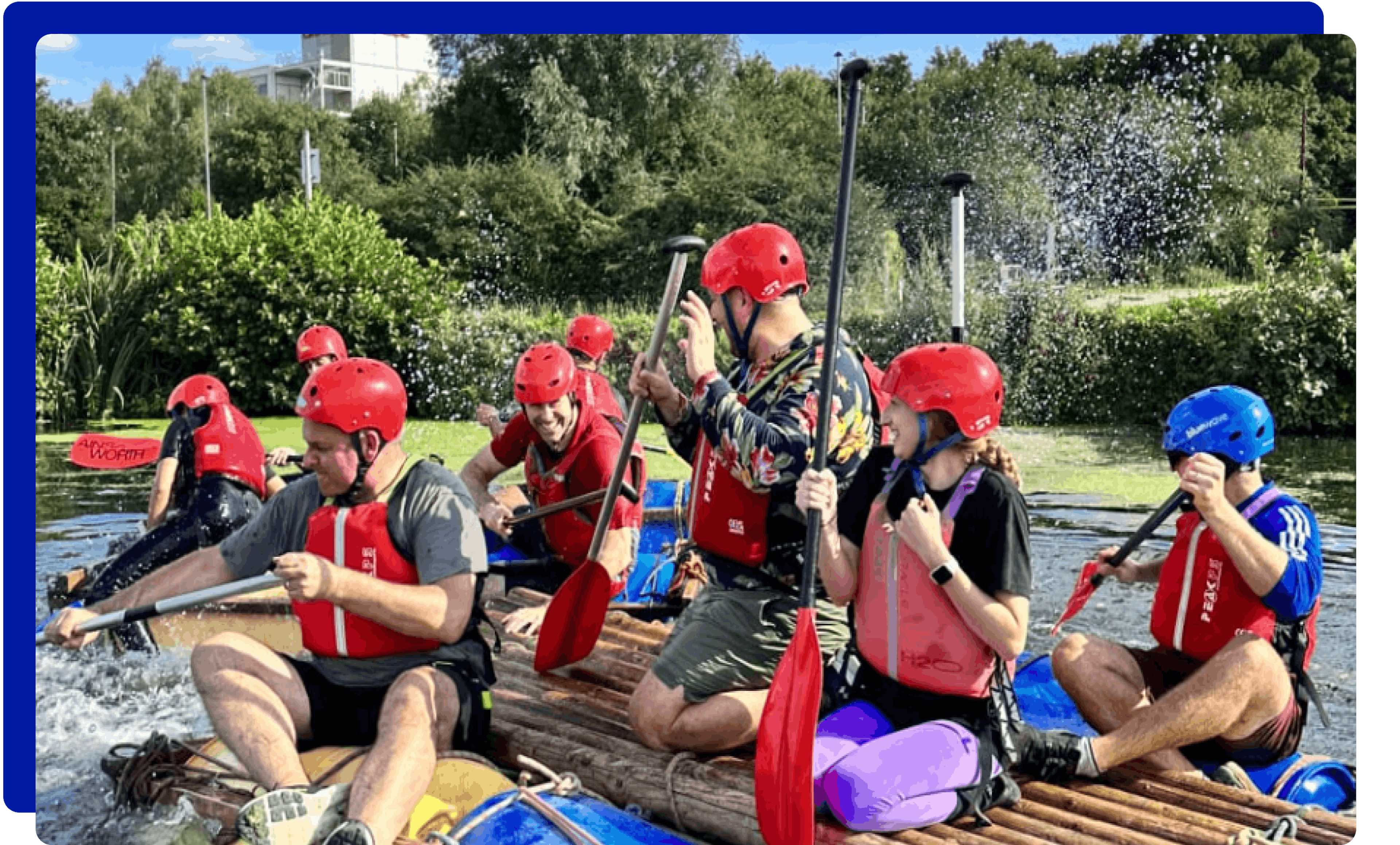 Raft building at Wokingham Waterside Centre in Reading