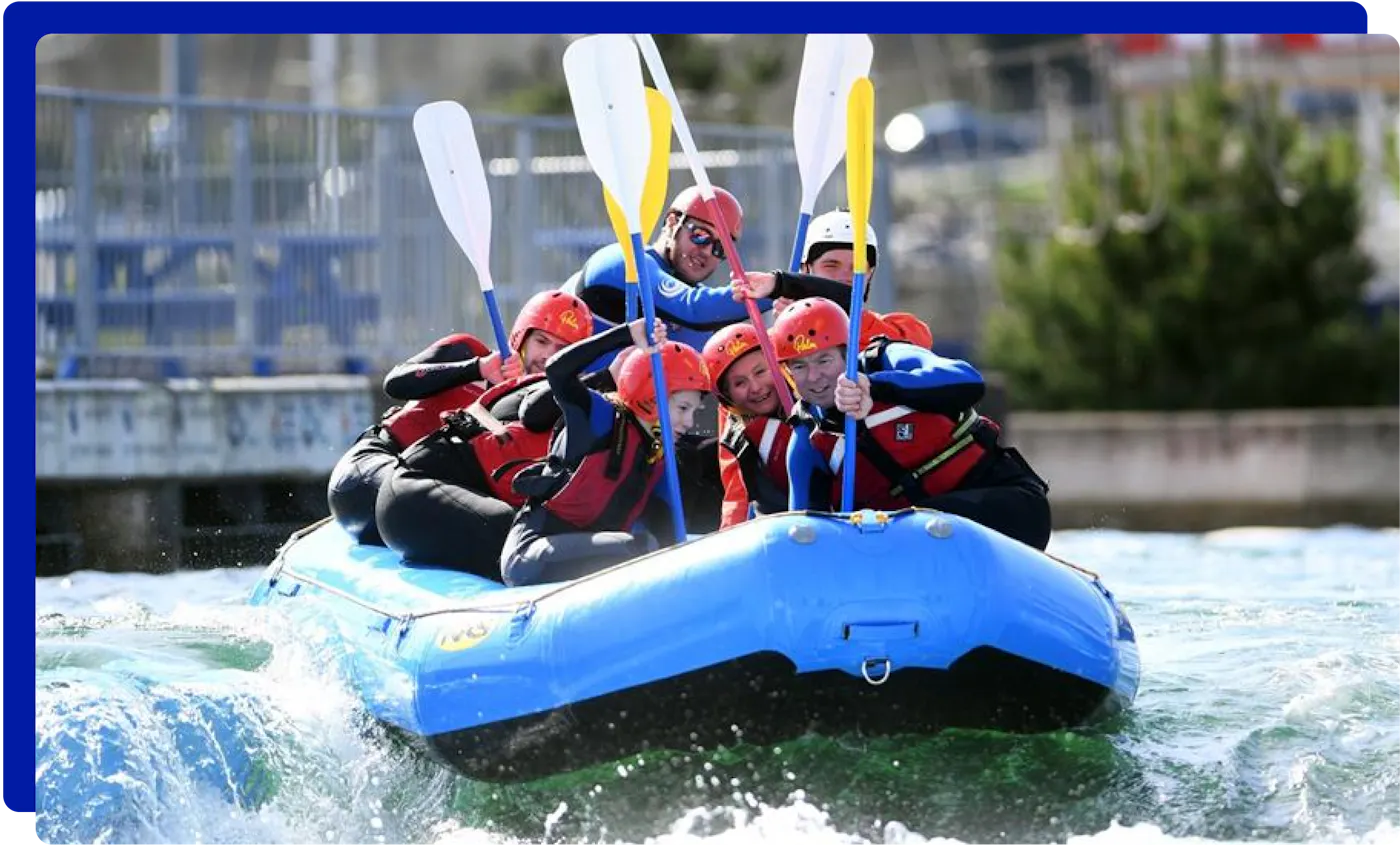 Group white water rafting at Cardiff International White Water