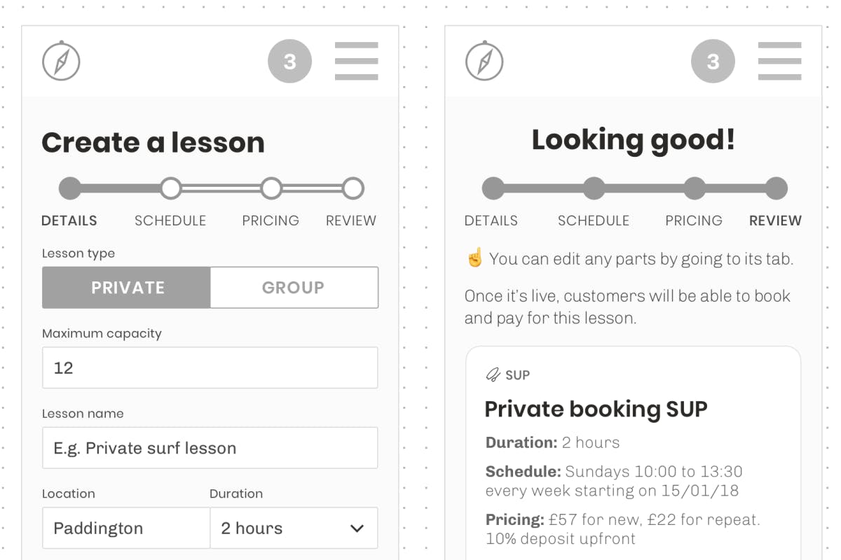 Initial UX of lesson creation