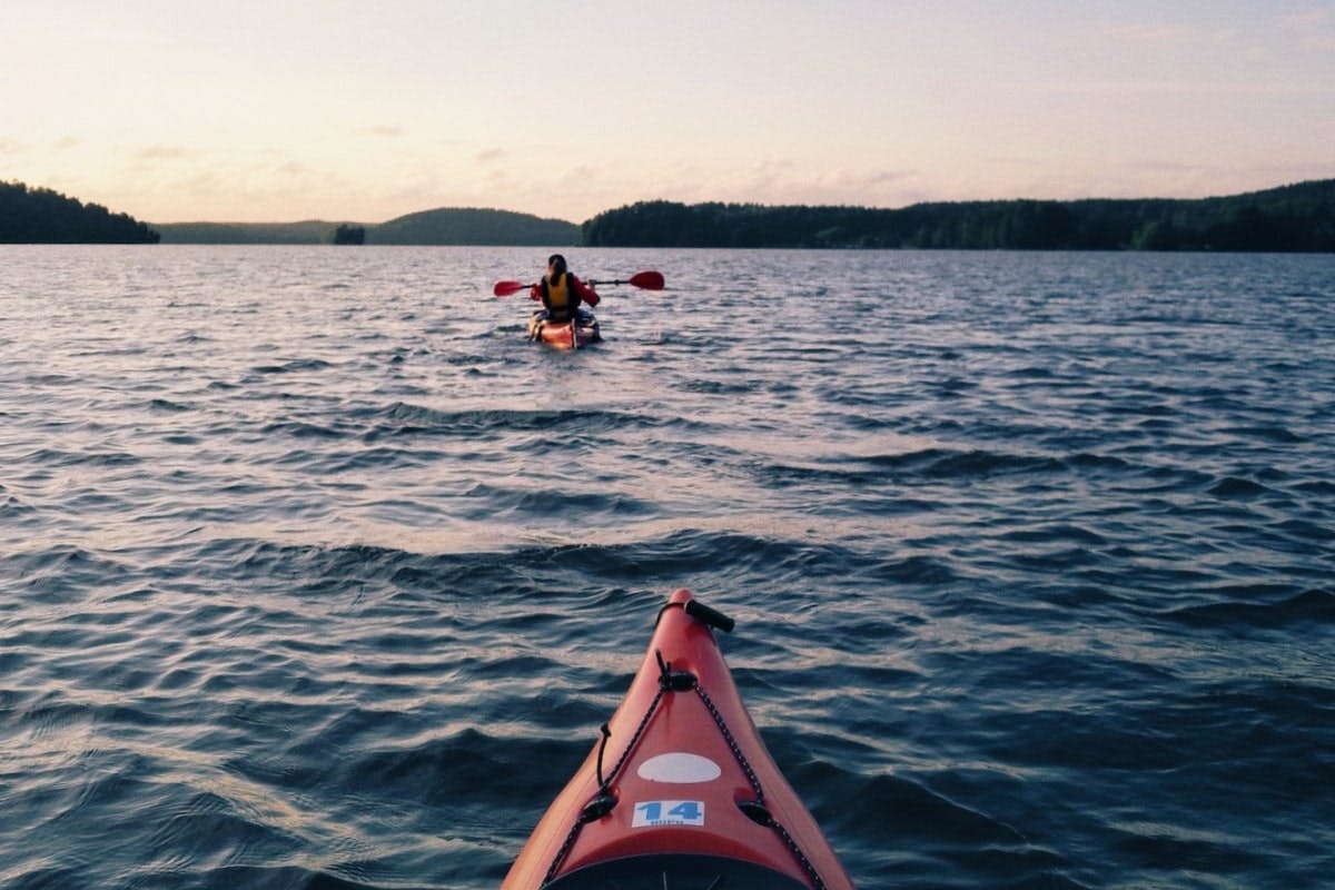 kayaking in the sunset