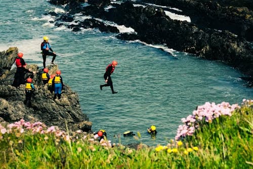 Coasteering rocky terrain