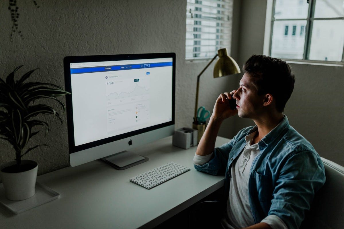 man staring at screen 